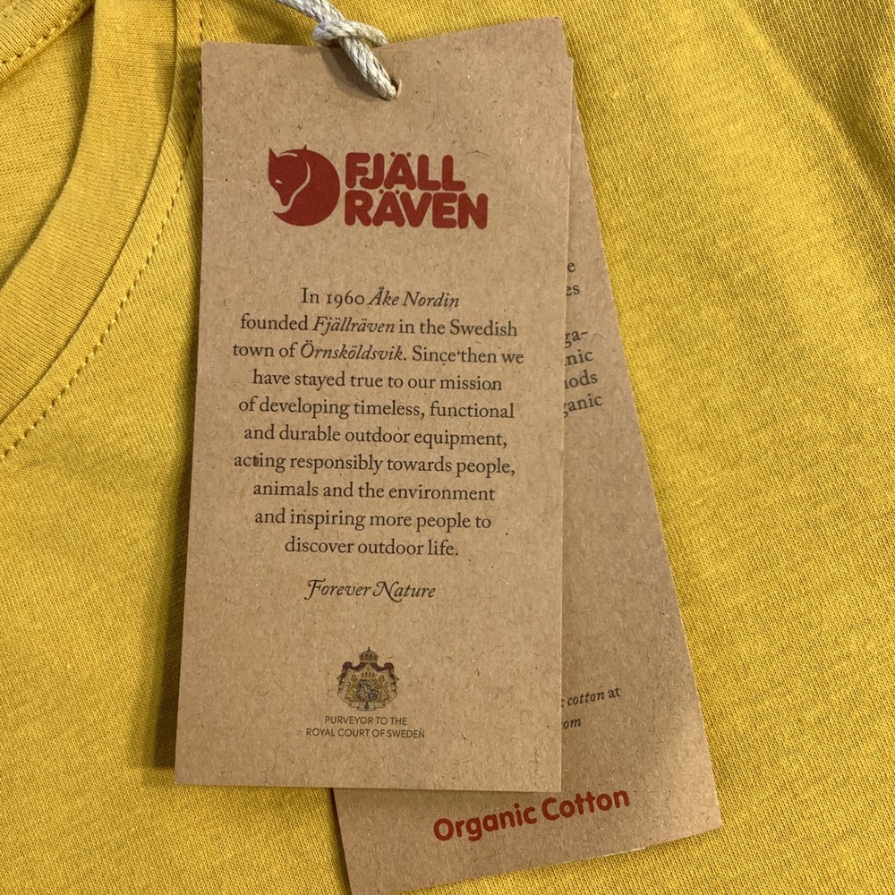 Fjallraven Mens Logo T-Shirt Ochre Yellow Organic Cotton Graphic Tee Size S NWT - Picture 5 of 14